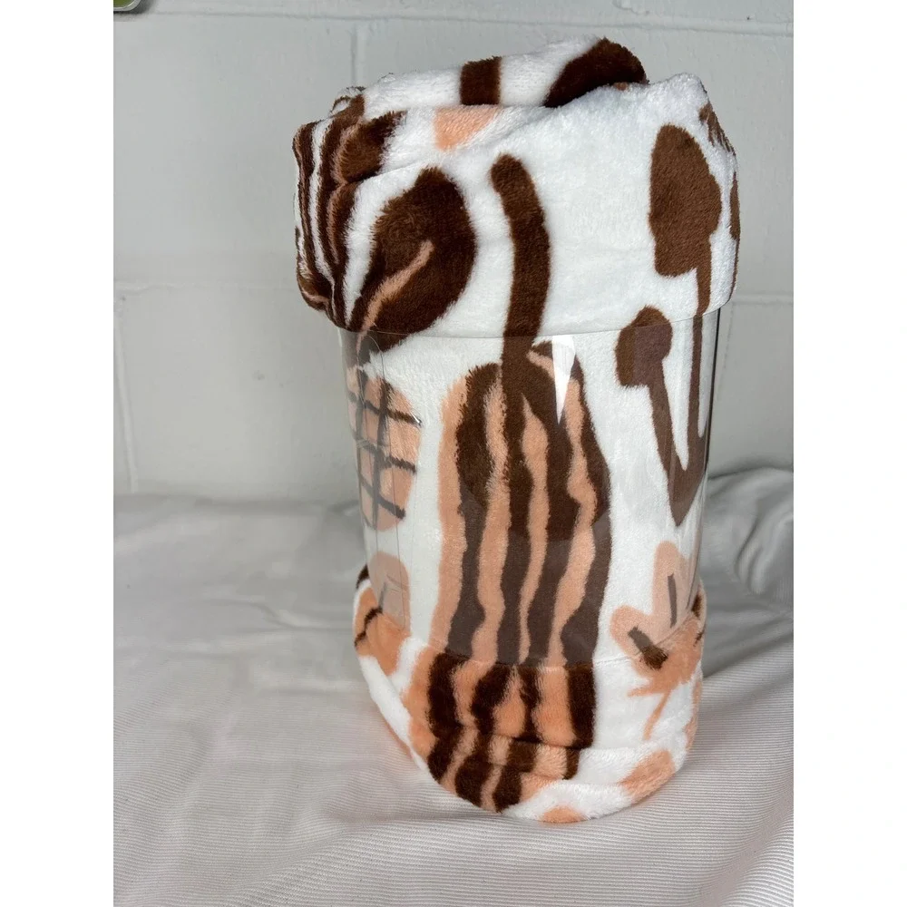 The Big Ones Plush Autumn Throw Oversized 5x6 Mushroom Leaf Brown Peach White